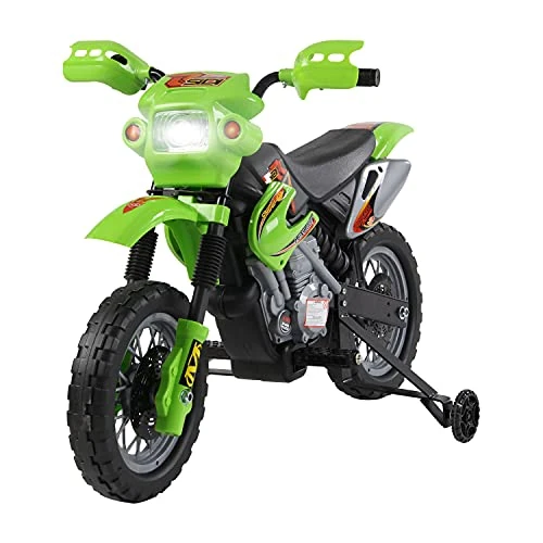 Offerta a tempo: HOMCOM Moto Elettrica per Bambini 3 anni e Più, Moto Cross Elettrica con Rotelle, Batteria 6V Velocità 2.5km/h, 102 x 53 x 66cm, Verde - 14% da 89.95 € a 77.02 €