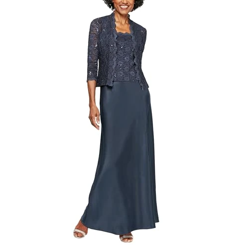 Offerta a tempo: Alex Evenings Abito da Donna in Due Pezzi per Madre della Sposa con Giacca in Pizzo (Taglie Piccole e Regolari), Blu (Midnight), 48 Petite - 0.00% da 225.23 € a 225.23 €