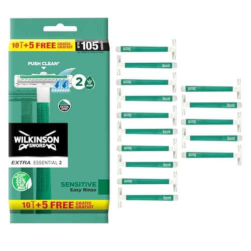 Limited-time offer: Wilkinson Sword Extra 2 Sensitive Disposable Razor 2 Blade Slim Head Non Slip Grip 15 Count White Unisex Men's Classic Manual Shaving Razor from 7.96 GBP to 7.96 GBP (save 0%)