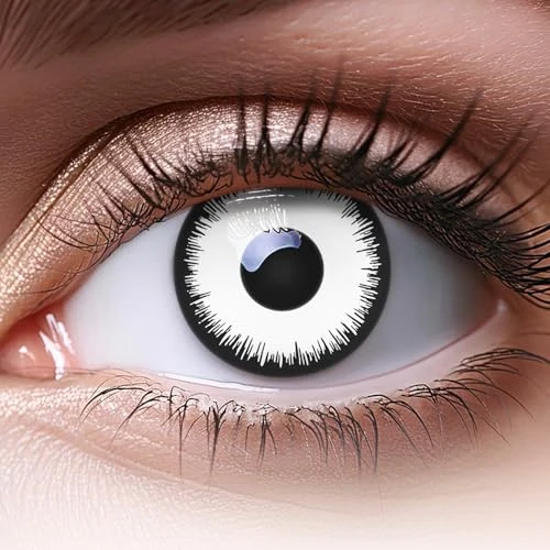 Offre limitée : Lentilles couleur blanche noir - vampire zombi lunatic. Pour Halloween, Fantaisie, Carnaval I 1 paire (2 pièces) I sans correction I 0,00 Dioptries MERALENS de 11.99 € à 11.99 € (0.00% de remise)