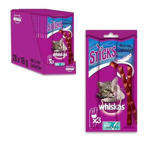Tijdelijke aanbieding: Whiskas Sticks - Snacks voor volwassen katten van stokjes, bereid met 90% vis, 28 zakjes met elk 3 stokjes van 47.32 € naar 47.32 € (0.00% korting)