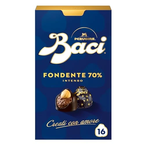 Offerta a tempo: BACI PERUGINA Fondente 70% Cioccolatini Fondenti ripieni al Gianduia, Scatola 200g - 20% da 6.48 € a 5.19 €