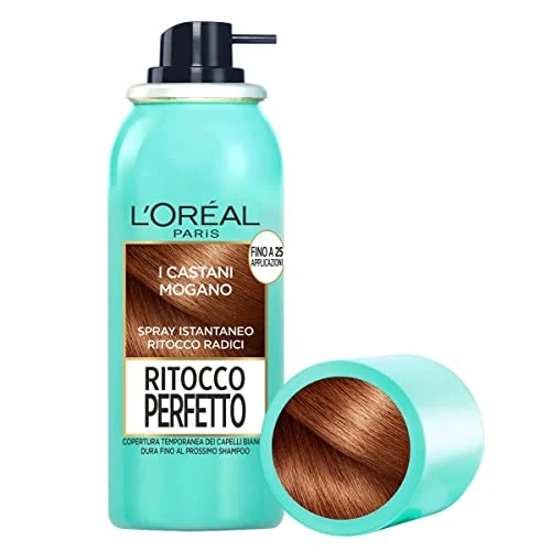L'Oréal Paris Spray Ritocco Perfetto, Spray Istantaneo per Radici e Capelli Bianchi, Durata fino a 1 Shampoo, Colore: Castano Mogano, 75 ml