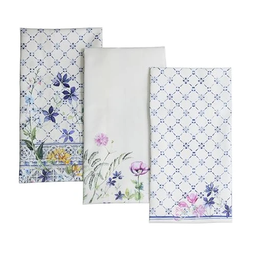 Maison d' Hermine Faience 100% Baumwolle Set von 3 Multi-Purpose Küchenhandtuch | Bar Handtücher | Frühling/Sommer (50 cm X 70 cm)