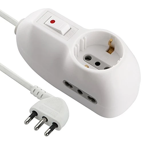 Electraline 62023 Multi-Socket, 3 Sockets, 1 Schuko + 2 Bivalent 10/16 A – Small Plug 10 A, white, 62033