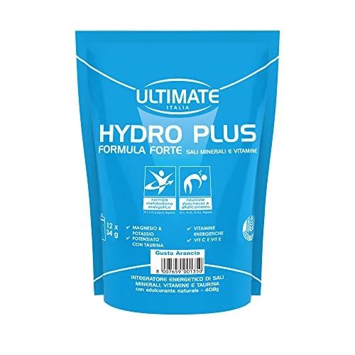 Offerta a tempo: Ultimate Italia - Hydro Plus - 408g - gusto arancia - integratore idrosalino a base di magnesio e potassio ad assorbimento rapido, arricchito con vitamine e taurina - 22% da 10.80 € a 8.45 €