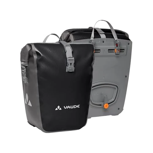 VAUDE Rear Pannier Bike Bag - Set of 2 - PVC-Free Tarpaulin Bike Panniers - Waterproof Pannier Bags with a 48 Litre Total Storage Volume - Black