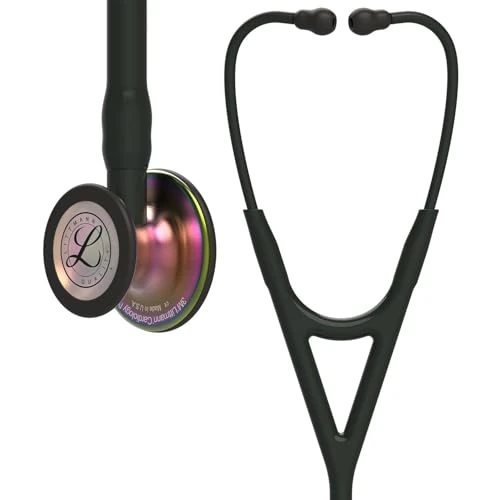 3M Littmann Cardiology IV Fonendoscopio para diagnóstico, campana de acabado arcoíris, con tubo, vástago y auricular color negro, 68,5 cm, 6165