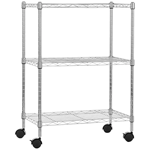 Offerta a tempo: Amazon Basics Scaffaliera a 3 ripiani stretti, con rotelle, altezza dei ripianie piedini regolabili, peso massimo 340 kg, Cromo, 34 x 58.9 x 83.2 cm ( D x W x H) - 18% da 39.14 € a 32.00 €