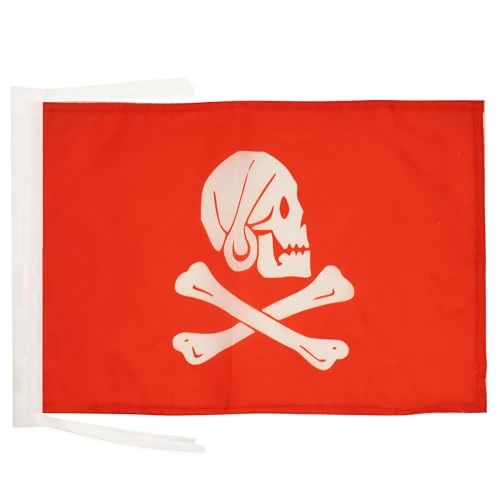 AZ FLAG Bandiera Pirata Henry Avery Rosso 45x30 cm - Bandierina Dei Pirati - Teschio 30x45 cm Cordicelle