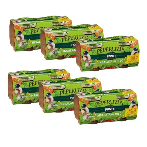 Offerta a tempo: Ponti, Insalata Per Riso Bis Peperlizia, Insalata di Riso Ricca di Sapori e di Ingredienti di Qualità Freschi, 100% Made in Italy, 6 Vasi da 350 g - 29% da 16.74 € a 11.94 €