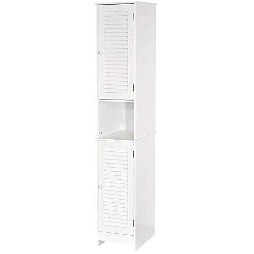 Limited offer: Bath Vida Liano Bathroom Cabinet Storage Cupboard Shutter Doors Floor Standing Tallboy Unit, White from 91.04 EUR to 64.06 EUR (save 30%)