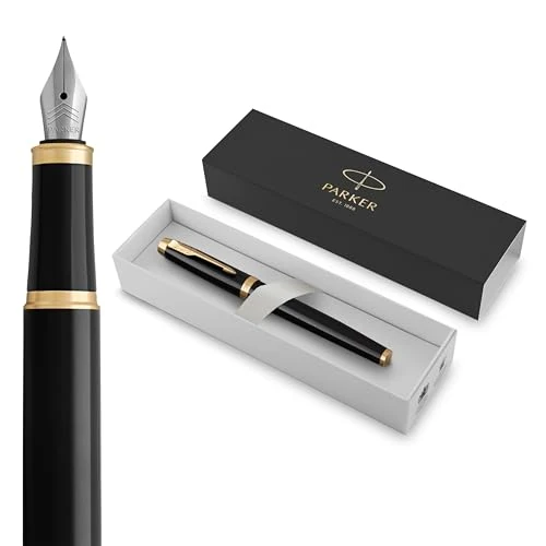 Offerta a tempo: Parker IM Penna Stilografica | Punta Sottile e Ricarica di Inchiostro Blu | Confezione Regalo | Black Lacquer Golden Trim - 0.00% da 47.80 € a 47.80 €
