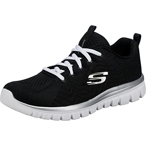 Skechers Femme Graceful-Get Connected Baskets, Noir Mesh Blanc Trim, 39 EU