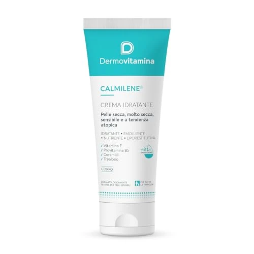 Dermovitamina Calmilene Crema Idratante 250 ml - Crema Corpo ad Azione Prolungata, Nutriente, Liporestitutiva ed Emolliente - Con Vitamina E e Ceramidi - Indicata per Adulti e Bambini