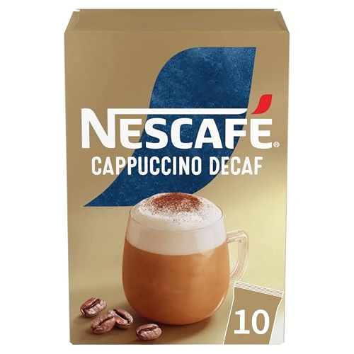 Offerta a tempo: NESCAFÉ Cappuccino Decaf Solubile Decaffeinato 10 Bustine 12,5g | Cremoso cappuccino con caffè solubile decaffeinato e latte. Aroma intenso. 10 pratiche bustine monodose da 12,5g (125g) - 14% da 3.49 € a 2.99 €