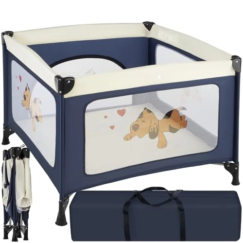 Offerta a tempo: tectake® Lettino Da Viaggio Bambini, Box Neonato Pieghevole, Letto Campeggio Bebè, Box Gioco Traspirante, Materassino Incluso, Chiusura Compatta, Montaggio Facile, Tessuto Lavabile - Blu - 22% da 76.99 € a 59.99 €