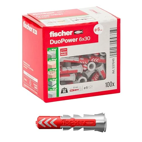 Offerta a tempo: Fischer 100x Tasselli DuoPower, 6 x 30 mm, per Muro pieno, Mattone Forato, Cartongesso, 537640 - 9% da 9.90 € a 8.99 €