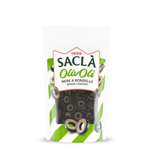 Offerta a tempo: Saclà, OlivOlì, Olive Nere A Rondelle, Ideali per Insalate e per Arricchire i Tuoi Piatti, Senza Liquido, Busta, 75g, Confezione da 24 pezzi - 0.00% da 26.40 € a 26.40 €