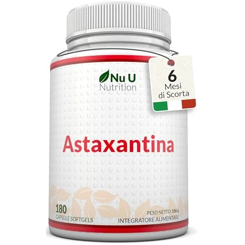 Offerta a tempo: Astaxantina Naturale 12mg - 180 Capsule Softgel - 6 Mesi di Durata - Integratore Antiossidante da Alga Haematococcus Pluvialis - Senza Magnesio Stearato - Prodotta in Europa - Nu U Nutrition - 33% da 24.97 € a 16.78 €