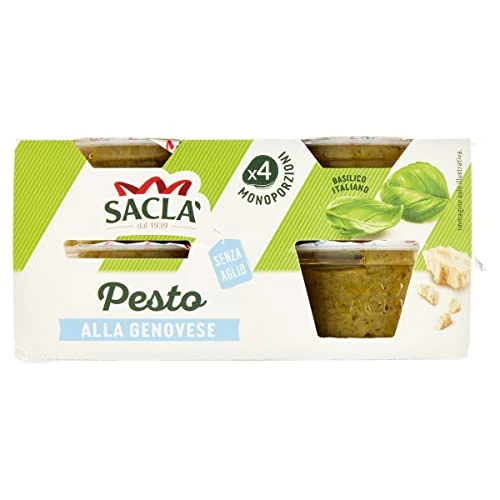 Offerta a tempo: Saclà, Pesto alla Genovese 4xME, Senza Aglio, Condimento per Pasta e per Arricchire i Tuoi Piatti, con Basilico Italiano, 4 Monoporzioni da 45g, 180g - 16% da 2.79 € a 2.35 €