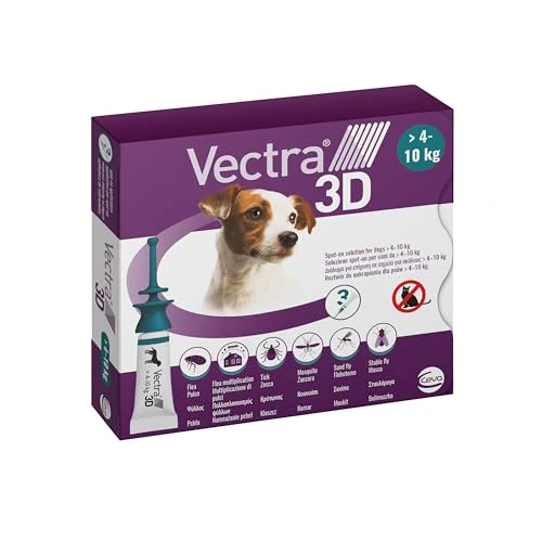 Offerta a tempo: VECTRA 3D Antiparassitario per Cane 3 Pipette Antipulci Antizecche e Antizanzare per cani da 4 a10 kg Protegge da Pulci Zecche Flebotomi e Mosche - 38% da 39.40 € a 24.49 €