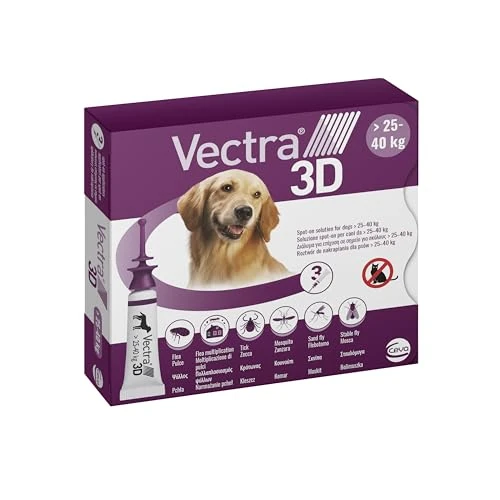 VECTRA 3D Antiparassitario per Cane 3 Pipette Antipulci, Antizecche e Antizanzare per cani 25/40 kg Protegge da Pulci, Zecche, Flebotomi e Mosche
