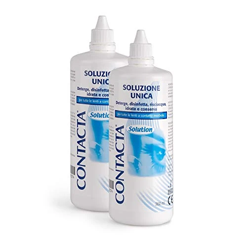 Contacta, Solution, Soluzione Unica per Lenti a Contatto, Favorisce Idratazione delle Lenti a Contatto, Deterge, Rinfresca e Idrata, 2x360 ml