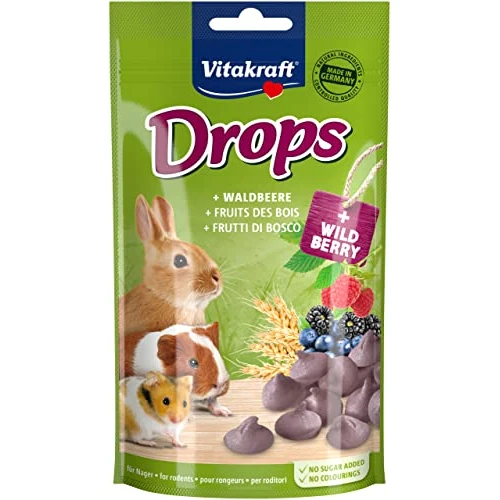 Vitakraft Drops, snack roditori, con frutti di bosco, alimento composto per roditori, per coccolare, senza zuccheri aggiunti (1x 75g)