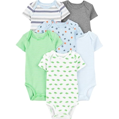 Simple Joys by Carter's Body à Manches Courtes Bébé Garçon, Lot de 6, Multicolore/Dinosaure/Motif Sportif/Rayures, 0 mois