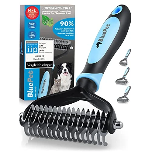 BluePet Spazzola per Cani e Gatto a Pelo Lungo e Medio, Pettine Cane e Gatti, Cardatore Sottopelo, Spazzole Doppia Faccia (Pìu venduto M-L Cani Blu)