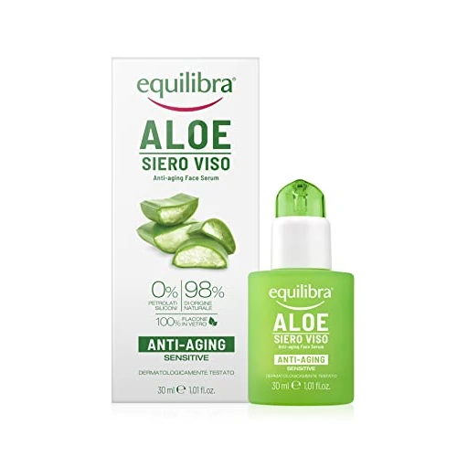 Offerta a tempo: Equilibra Viso, Aloe Siero Viso Anti-Aging, Antirughe a Base di Aloe Vera per Pelli Sensibili, Leviga e Illumina, Idratante e Protettivo, Contrasta i Segni del Tempo, 30 ml - 53% da 14.99 € a 7.00 €