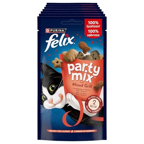 Limited-time offer: Purina Felix Party Mix Snack Cat Mixed Grill with Beef, Chicken and Salmon, 8 Packs of 60 g from 14.78 GBP to 14.78 GBP (save 0%)