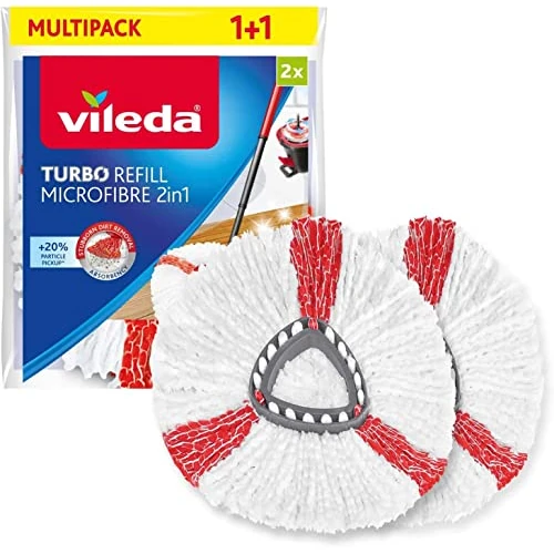 Vileda Recambio Turbo,Compatible con Todos los Sistemas Turbo de Vileda I Rendimiento Extra I Apto para Todo Tipo de Suelos Duros I Elimina el 99% de Las bacterias Solo con Agua I Pack Doble
