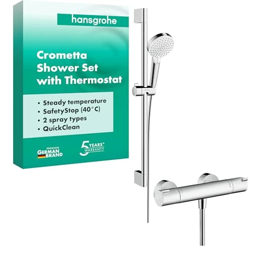 Begrenztes Angebot: hansgrohe Crometta - Duschset mit Thermostat Ecostat 1001 CL, runder Duschkopf mit Brausestange 65 cm, Duschkopfhalterung und Brauseschlauch 1,60m, Duschbrause mit 2 Strahlarten, Weiß-Chrom, 27812400 von 149.70 EUR auf 149.70 EUR (Rabatt 0%)