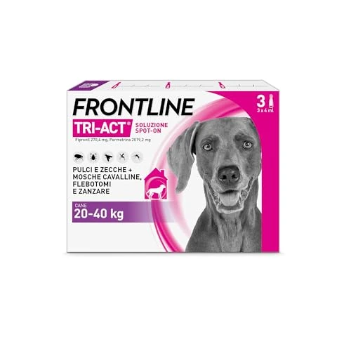 Offerta a tempo: FRONTLINE Triact, 3 Pipette, Cane L (20-40Kg), Antiparassitario per Cani e Cuccioli di Lunga Durata, Protegge il Cane da Pulci, Zecche, Zanzare, Pappataci e Leishmaniosi, Antipulci 3 Pipette - 50% da 48.60 € a 24.49 €