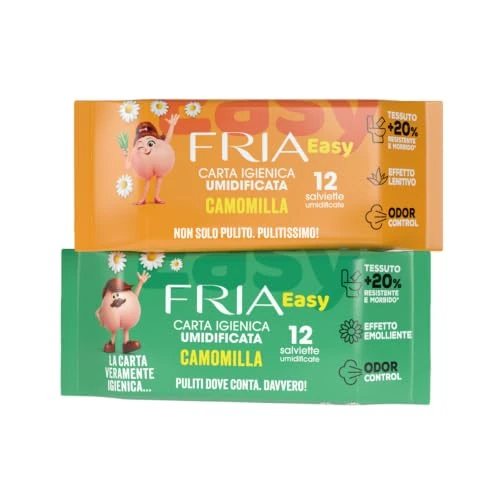Offerta a tempo: Fria Easy Carta Igienica Umidificata con Aloe Vera e Camomilla, Tessuto Gettabile nel WC, Dermatologicamente Testate, Confezione Tascabile da 12 Salviette - 29% da 1.39 € a 0.99 €
