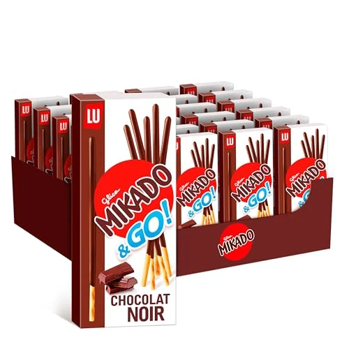 Offerta a tempo: Mikado Cioccolato Fondente, Bastonicino Sottile e Croccante, Ricoperto di Gustoso Cioccolato Fondente, Pratico da mangiare e adatto per ogni occasione,, 24x39g (24 Confezioni da 39g) - 50% da 26.16 € a 13.08 €
