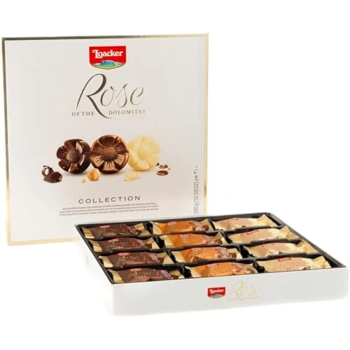 Offerta a tempo: Loacker, Rose of the Dolomites Selection, Mix di Praline al Cioccolato Fondente, Bianco e al Latte, Cialde Wafer, Crema di Nocciole Tostate, Merenda e Snack, Confezione da 24 Cioccolatini Monoporzione — 17% da 15,67 € a 12,98 €