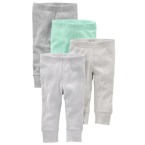 Simple Joys by Carter's Unisex Babies' Cotton Trousers, Pack of 4, Grey/Light Grey/Mint Green/Stripes, Premature