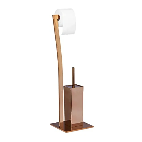 Offerta a tempo: Relaxdays Set da Accessori per WC, Porta Scopino in Acciaio Inox, Piantana Portarotolo HxLxP: 71 x 20 x 20 cm, Rame - 13% da 79.99 € a 69.99 €