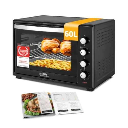 Offerta a tempo: TZS First Austria - Mini Forno 60L 2000W - Fornetto spazioso per pizza con temperatura fino a 230°C e 6 modalità - Con timer di 60 min, 4 altezze di inserimento, teglia, griglia e spiedo rotante - 17% da 179.95 € a 149.95 €