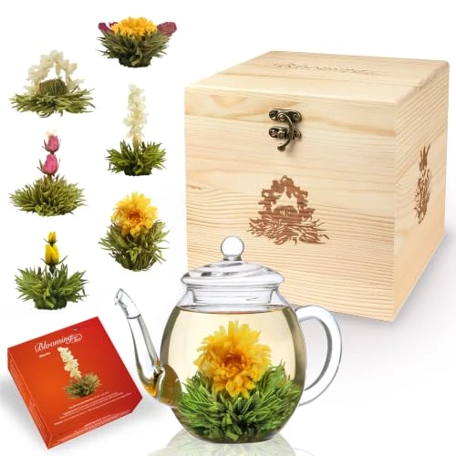 Oferta limitada: Creano Flores de Té Blanco 6 uds – Cofre de Madera con Tetera de Vidrio 500ml Antigoteo – Set de Lujo para Regalo – Té en Flor Hecho a Mano de 32.90 € a 32.90 € (ahorro 0.00%)