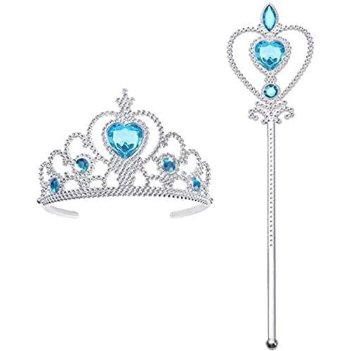 Vicloon Prinzessin Elsa die Schneekönigin Dress Up Accessoires - 2 Stück Geschenk-Set mit Strass Crown Zauberstab Blau