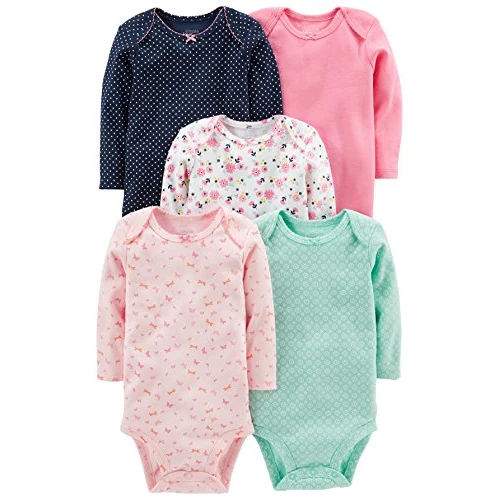 Offerta a tempo: Simple Joys by Carter's 5-Pack Long-Sleeve Bodysuit Body, Blu Marino Pois/Rosa/Verde Menta/Farfalle/Floreale, Prematuro (Pacco da 5) Unisex-Bimbi - 37% da 22.49 € a 14.06 €