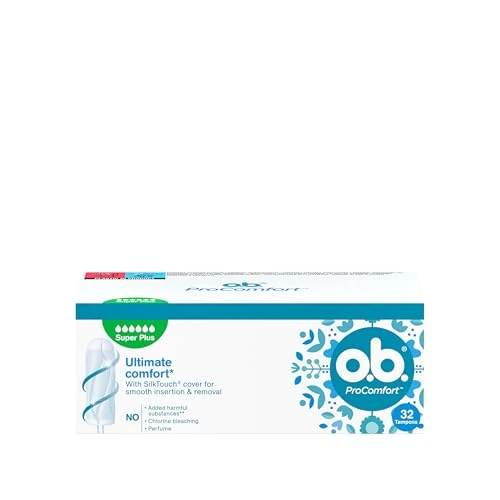 Offerta a tempo: o.b. ProComfort Super Plus, confezione da 32 tamponi, facili da applicare e rimuovere il tampone, per sanguinamento molto intenso, interno in 100% materiali vegetali - 52% da 9.99 € a 4.78 €