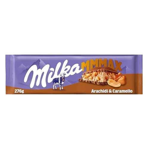 Milka MMMAX, Arachidi e Caramello, Tavoletta di Cioccolato al Latte con Arachidi e Caramello, 100% Latte Alpino, Cacao Sostenibile, 276g