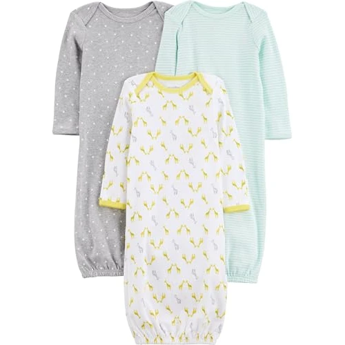 Offerta a tempo: Simple Joys by Carter's 3-Pack Neutral Cotton Sleeper Gown Infant-And-Toddler-Nightgowns, Grigio/Verde/Giallo, 0 Mesi (Pacco da 3) Bimba — 34% da 18,49 € a 12,17 €