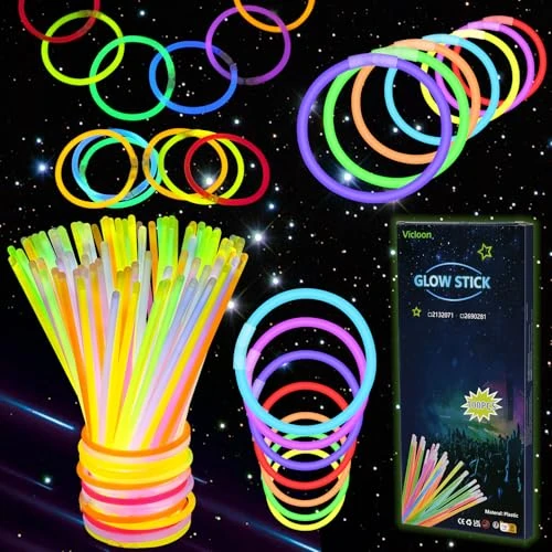 Vicloon 100 Pcs Barras Luminosas,Pulseras Fluorescentes Tubos Luminosos,Pulseras Luminosas para Carnaval Festividad Fiestas Disfraces