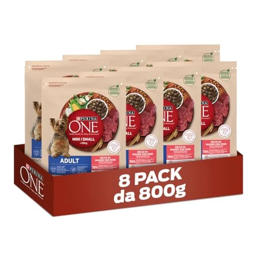 Limited offer: Purina One Mini Adult Rich Beef Croquettes with Rice for Dogs up to 10kg - 8 Bags of 800g Each from 31.92 EUR to 22.32 EUR (save 30%)